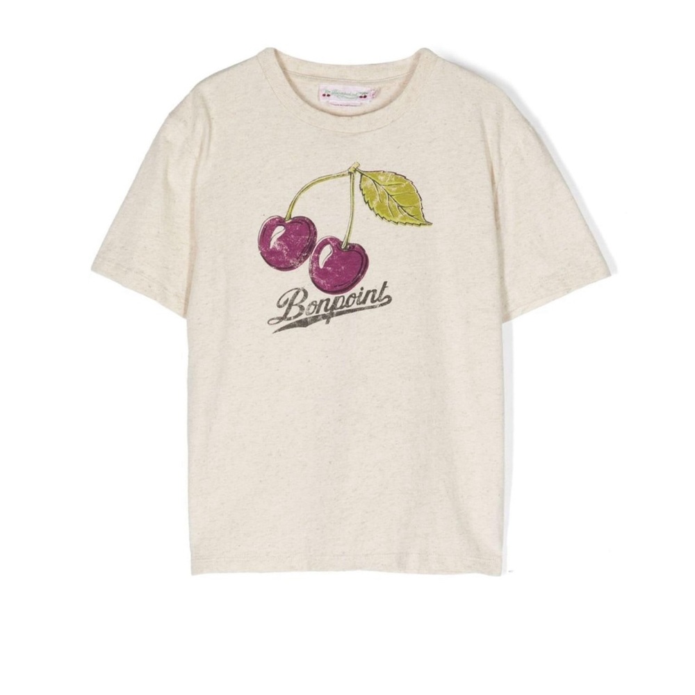 Bonpoint Cream Tee with Cherry Design